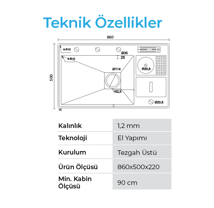 Crauf Lusso Grand 1072 Evye Tek Gözlü 86x50 cm Platinum Satin (İnox) uygulama örneği