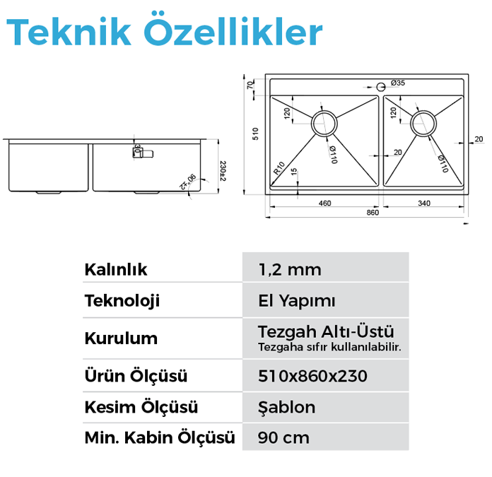 Crauf Poli Duo 6311 Evye Çift Gözlü 86x51 cm Platinum Satin (İnox) uygulama örneği