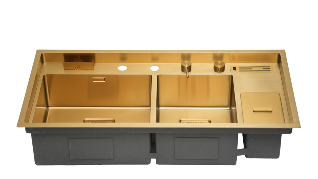 Crauf Lusso Grand Duo 1065 Evye Asimetrik Çift Gözlü 100x49 cm Imperial Gold (İpeksi Altın) uygulama örneği