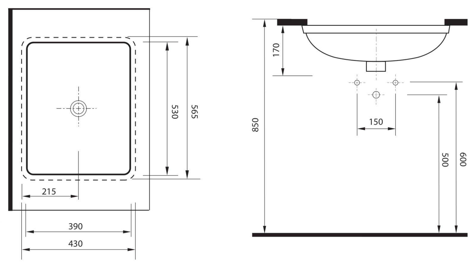 Ege Vitrifiye Pınara Dikdörtgen Tezgah Altı Lavabo 56x43 cm Beyaz uygulama örneği