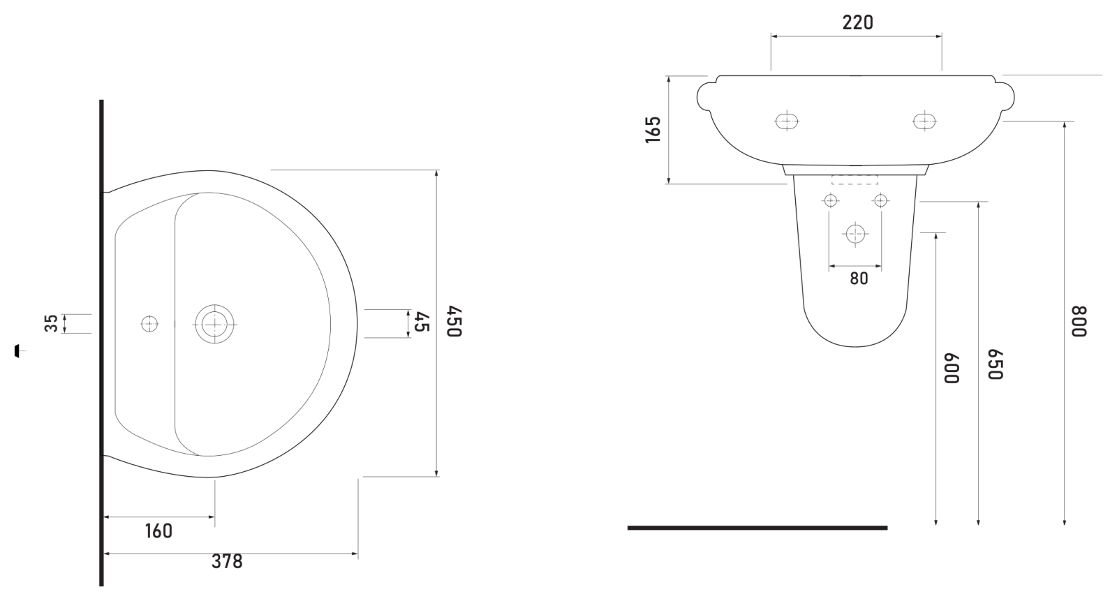 Ege Vitrifiye Likya Batarya Delikli Oval Lavabo 45x38 cm Beyaz uygulama örneği