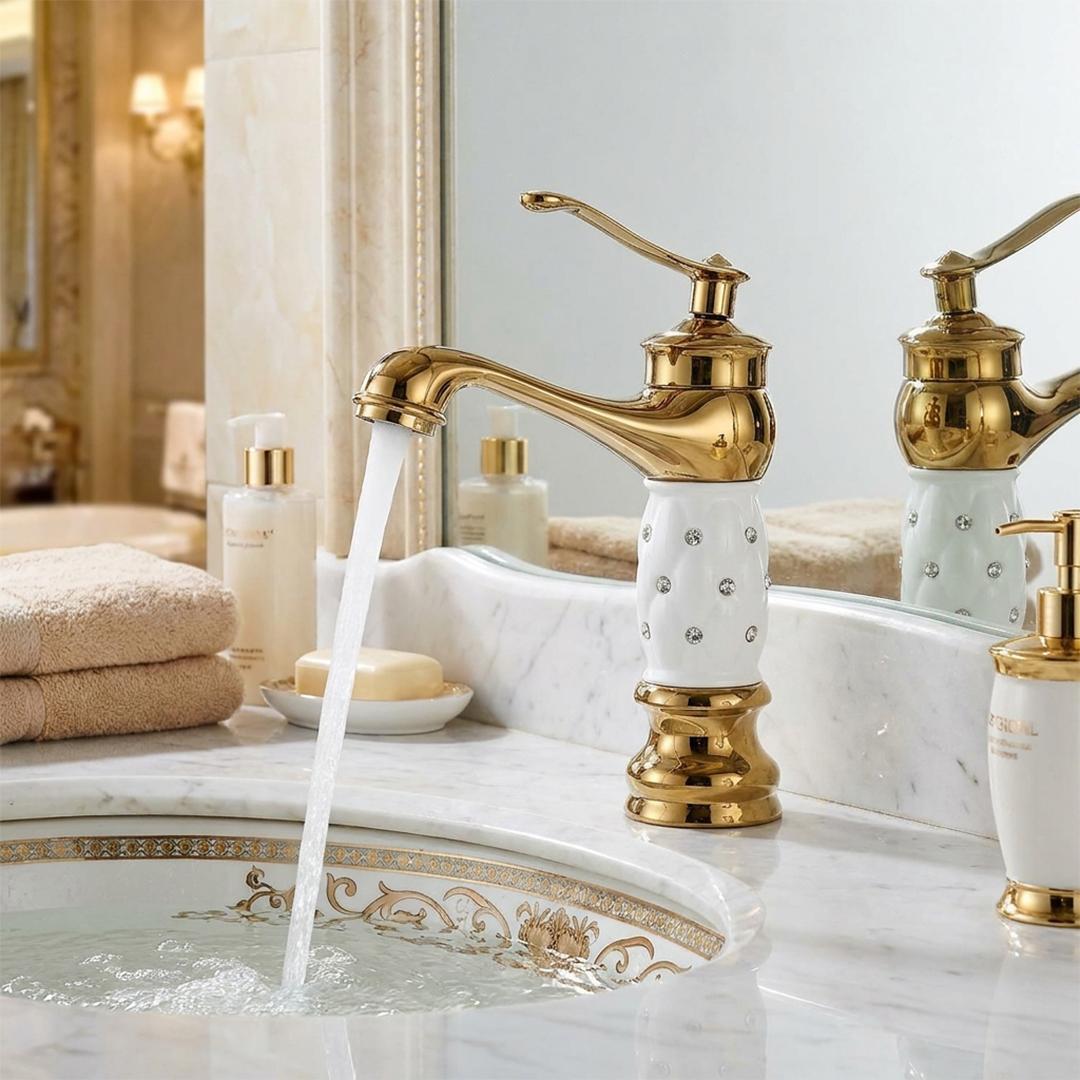 Fleko Hisar Lavabo Bataryası Gold Beyaz uygulama örneği