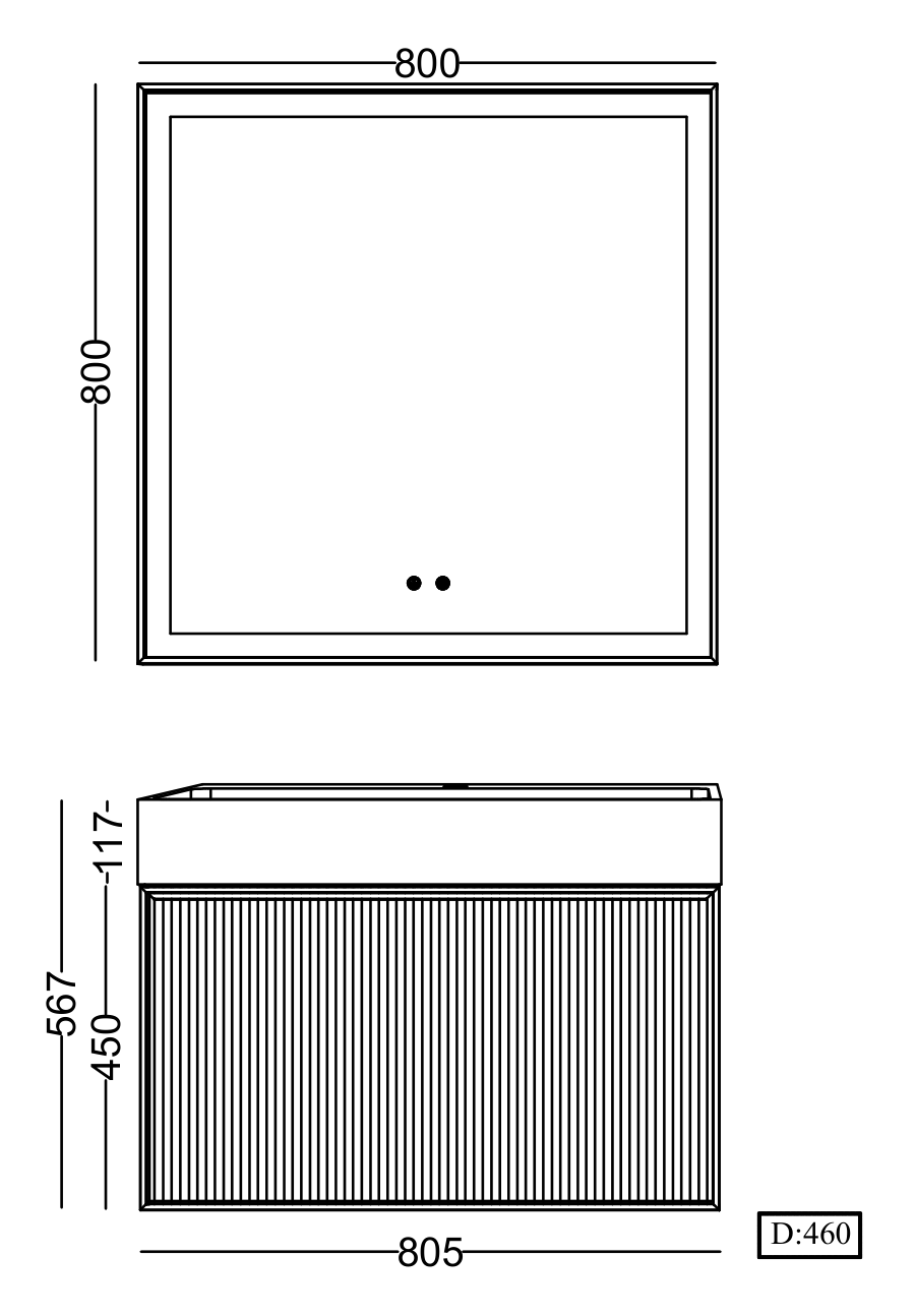 Lineart Lydia 810 Lavabolu Modül + Lydia Alüminyum Çerçeveli Buğu Önleyici Led Ayna Modül 80 cm Cadiz uygulama örneği