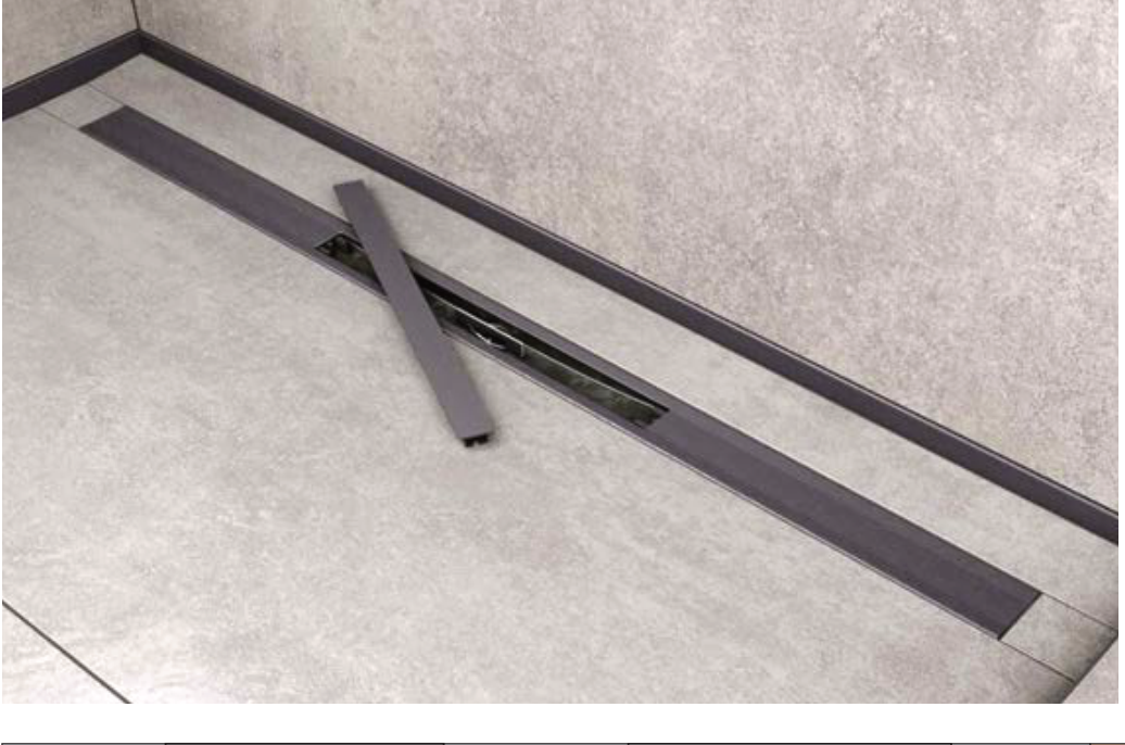 Hüppe River 60 cm Duş Kanalı Yandan Çıkış Ø50 mm Paslanmaz Çelik Kapak (3 mm) Titanyum Siyah 48 L/dk Kesilebilir uygulama örneği
