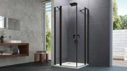 Hüppe Design Pure SAK K DUAL T Köşe Duşakabin — 102-121 cm, Parlak Gümüş, Dijital Desen