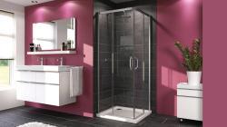 Hüppe X1 Easy Entry KY K K2S2 T Köşe Duşakabin — 92-101 cm, Mat Gümüş, Dijital Desen