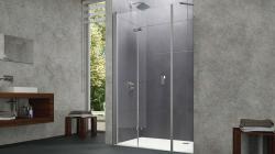 Hüppe Design Pure AKT C SOLO T Ekstra Panelli Ön Cephe Duşakabin — 99-121 cm, Parlak Gümüş, Anti Plaque