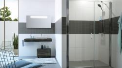 Hüppe Design AK C SOLO T Ekstra Panelli Ön Cephe Duşakabin — 142-171 cm, Mat Gümüş, Anti Plaque