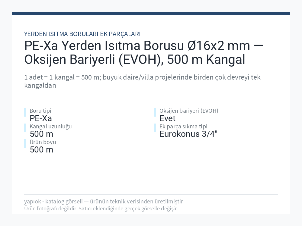 PE-Xa Yerden Isıtma Borusu Ø16x2 mm — Oksijen Bariyerli (EVOH), 500 m Kangal