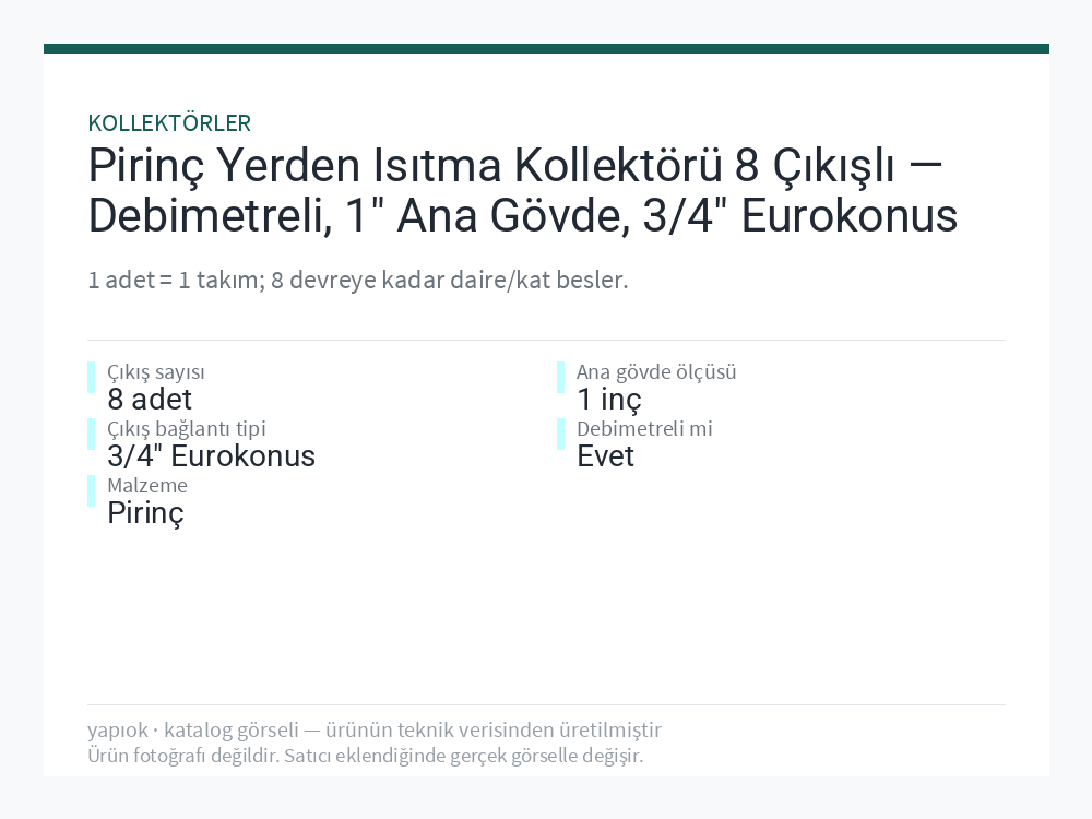 Pirinç Yerden Isıtma Kollektörü 8 Çıkışlı — Debimetreli, 1" Ana Gövde, 3/4" Eurokonus