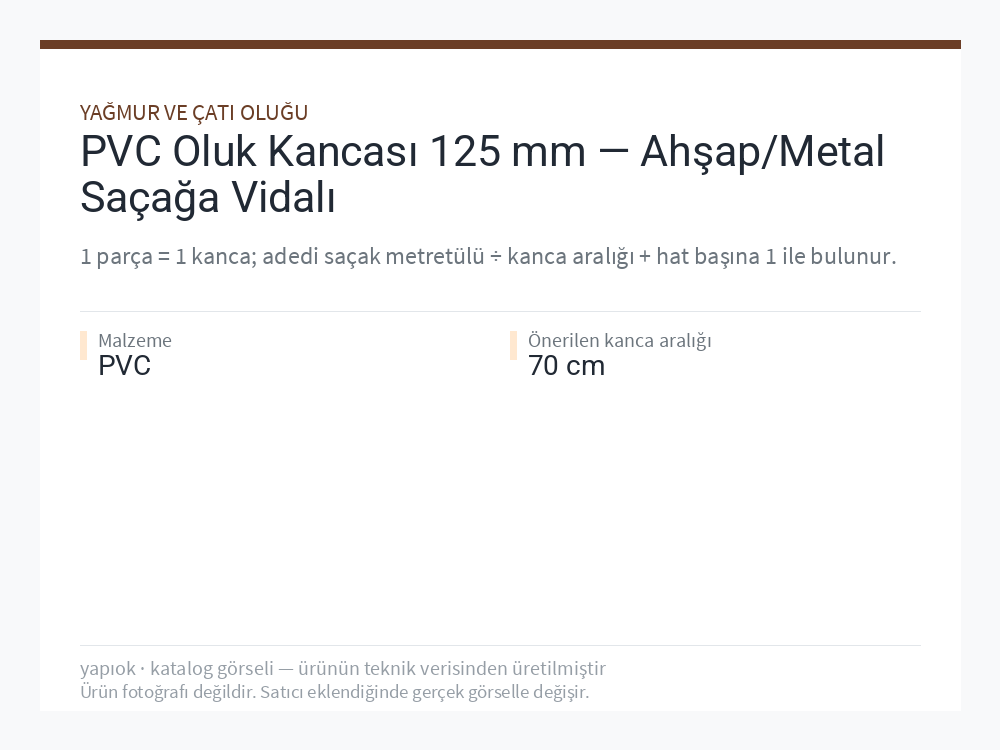 PVC Oluk Kancası 125 mm — Ahşap/Metal Saçağa Vidalı