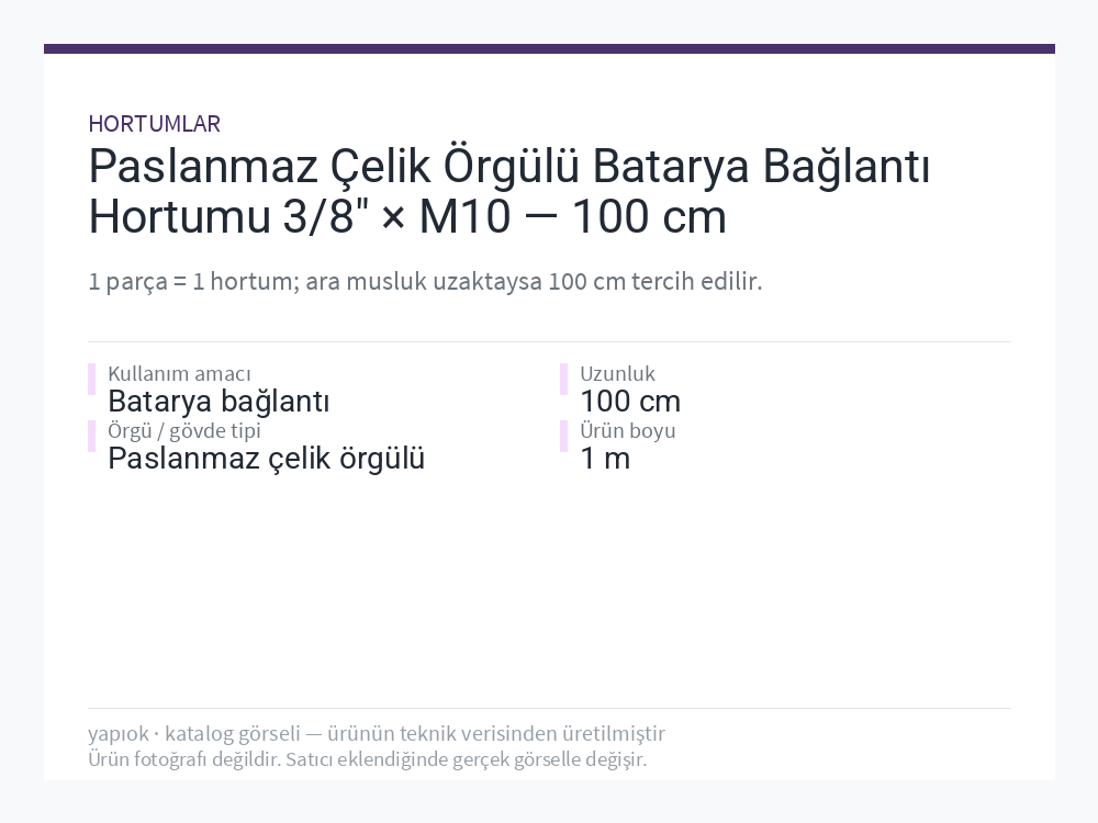 Paslanmaz Çelik Örgülü Batarya Bağlantı Hortumu 3/8" × M10 — 100 cm