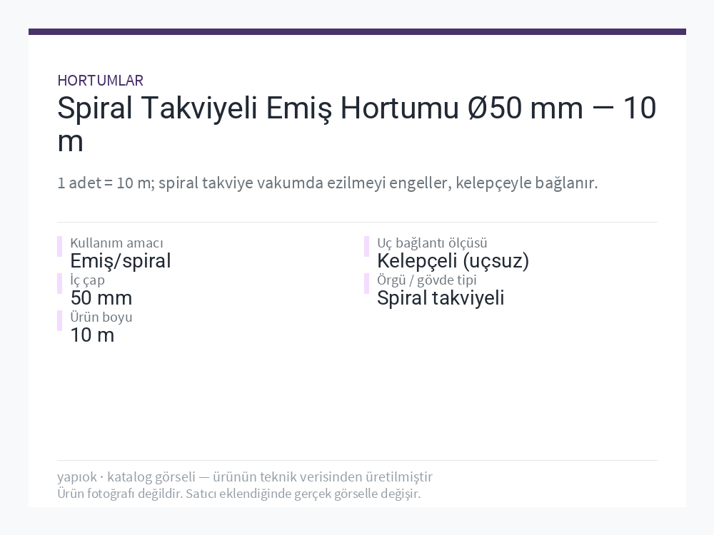 Spiral Takviyeli Emiş Hortumu Ø50 mm — 10 m