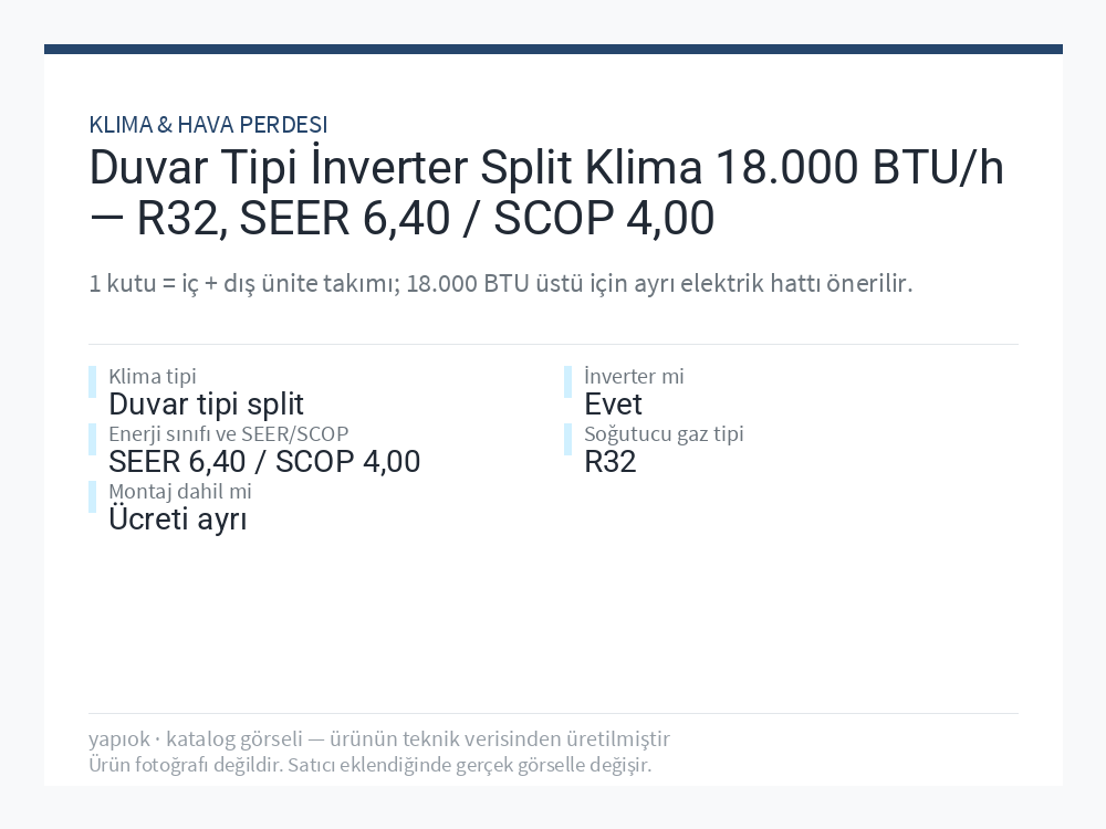 Duvar Tipi İnverter Split Klima 18.000 BTU/h — R32, SEER 6,40 / SCOP 4,00