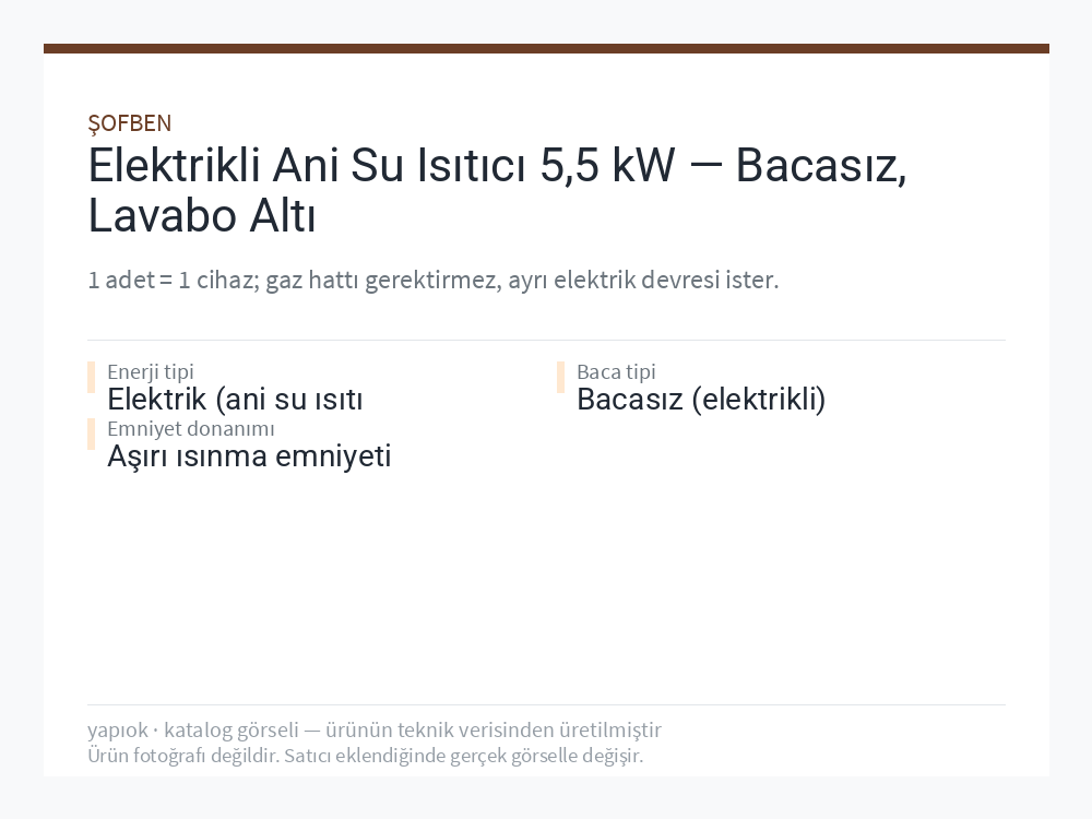 Elektrikli Ani Su Isıtıcı 5,5 kW — Bacasız, Lavabo Altı