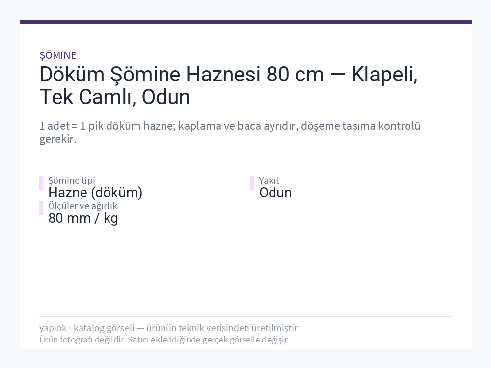 Döküm Şömine Haznesi 80 cm — Klapeli, Tek Camlı, Odun