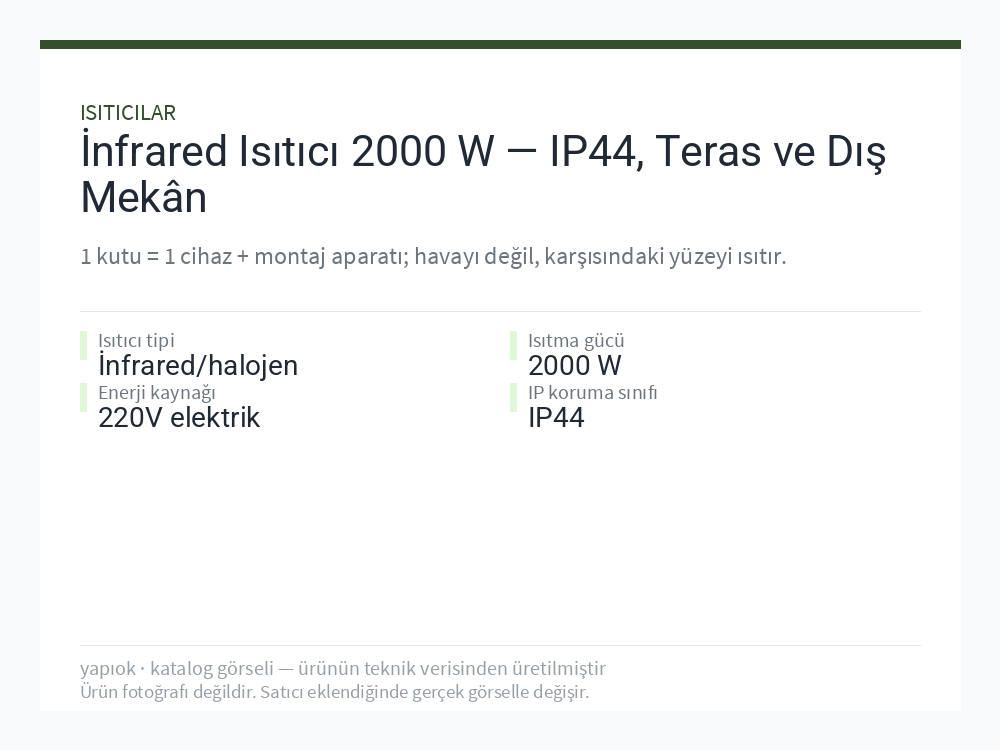 İnfrared Isıtıcı 2000 W — IP44, Teras ve Dış Mekân