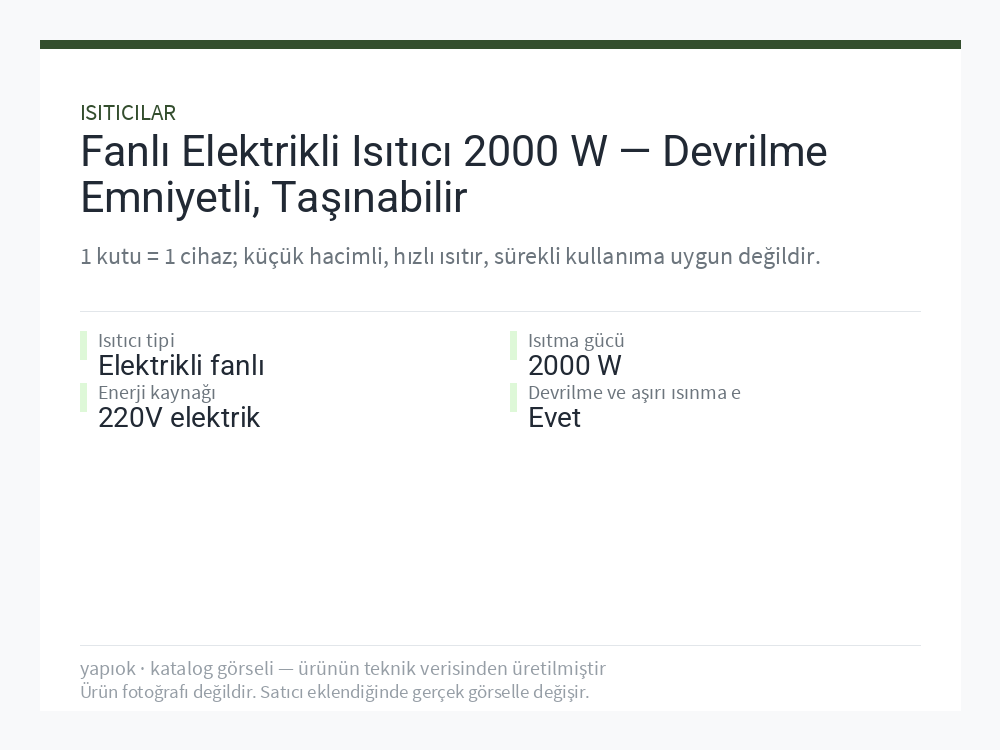 Fanlı Elektrikli Isıtıcı 2000 W — Devrilme Emniyetli, Taşınabilir