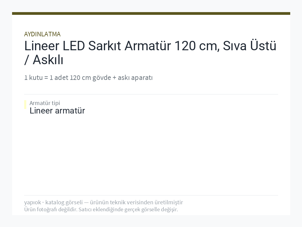 Lineer LED Sarkıt Armatür 120 cm, Sıva Üstü / Askılı