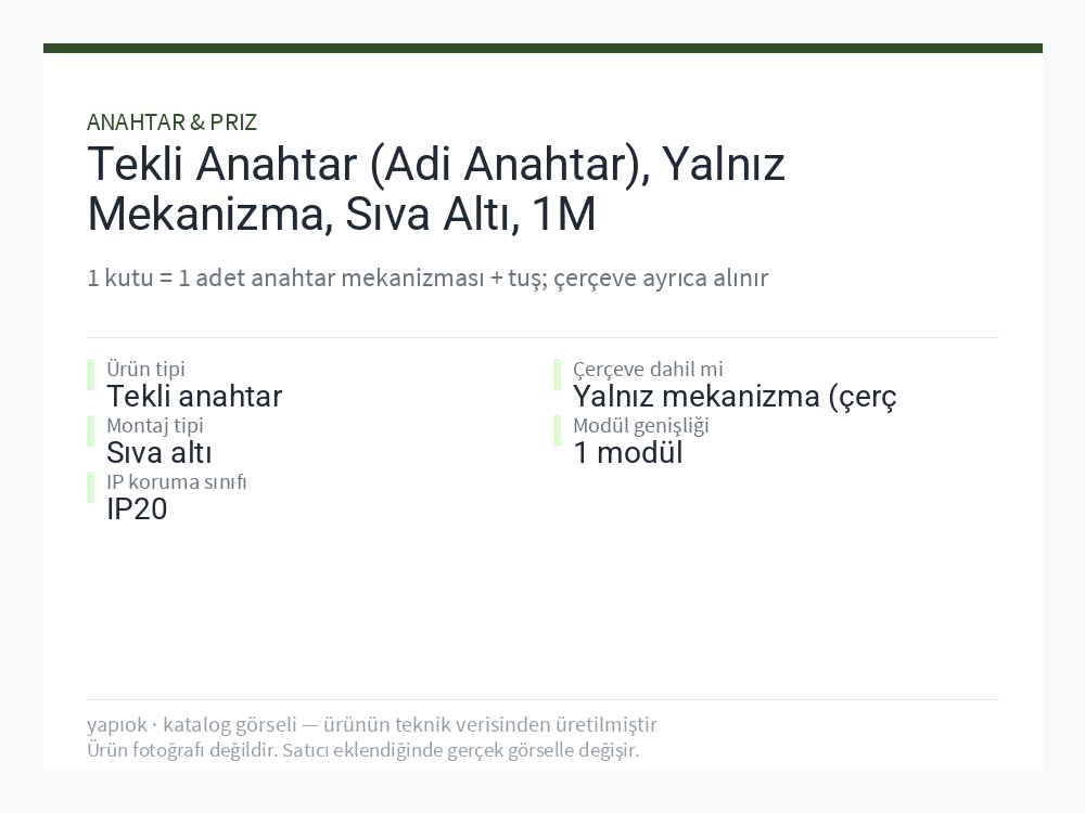 Tekli Anahtar (Adi Anahtar), Yalnız Mekanizma, Sıva Altı, 1M