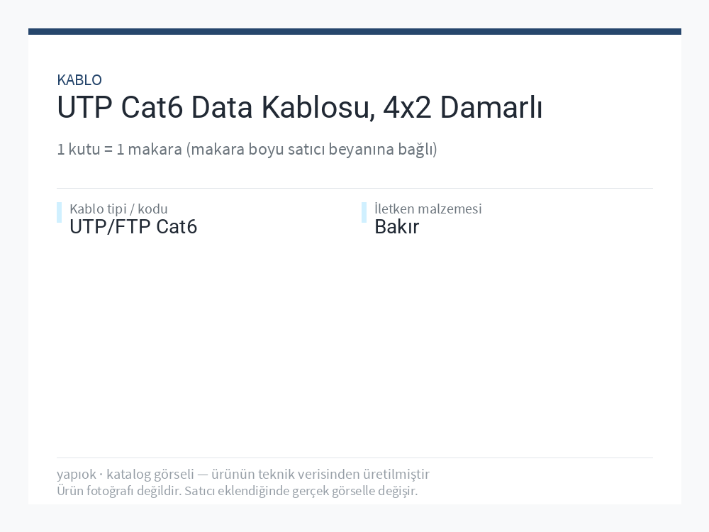 UTP Cat6 Data Kablosu, 4x2 Damarlı