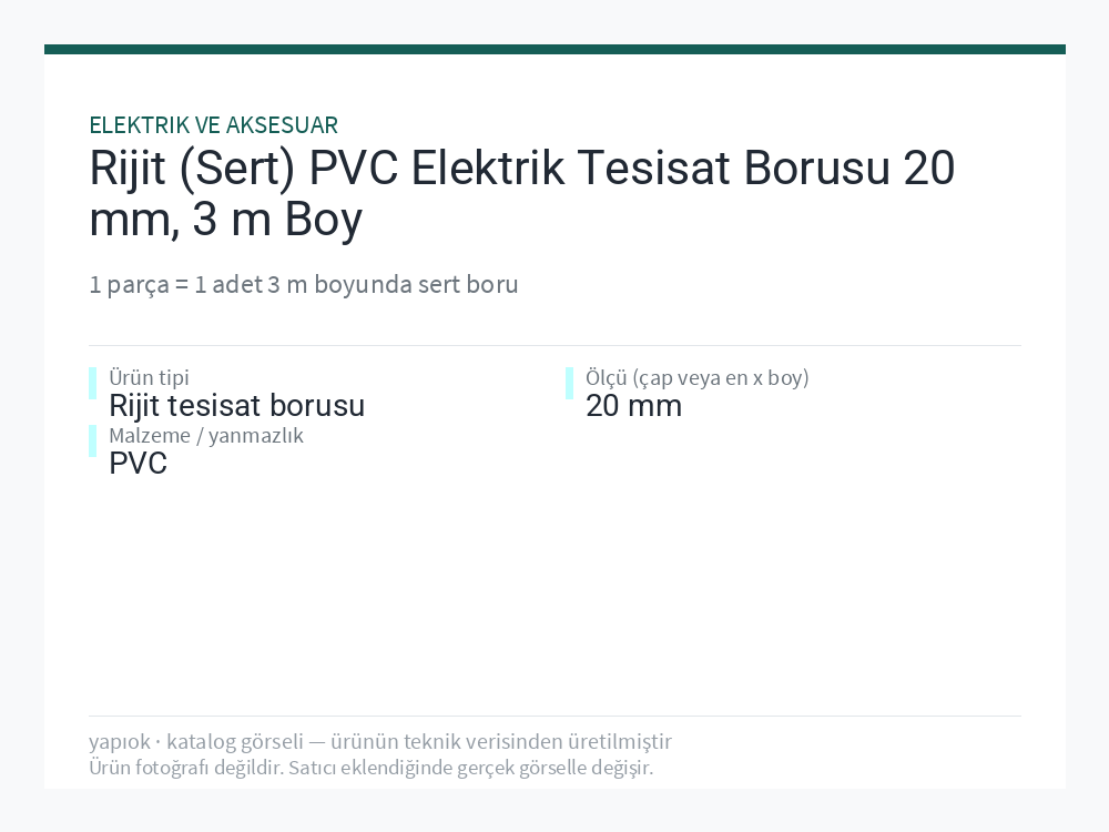 Rijit (Sert) PVC Elektrik Tesisat Borusu 20 mm, 3 m Boy