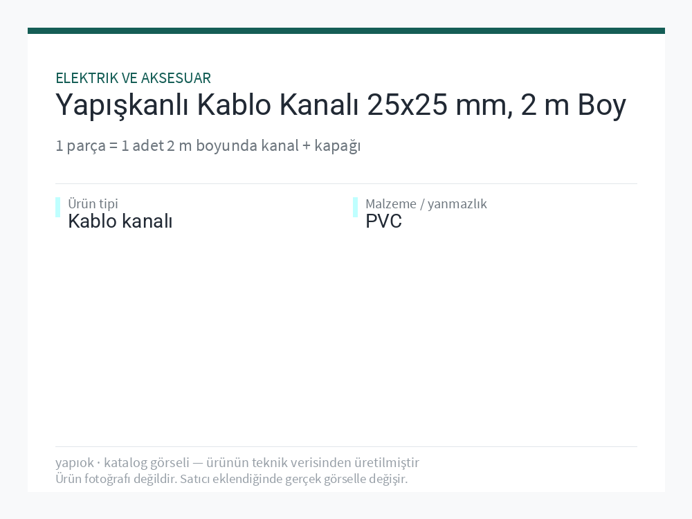 Yapışkanlı Kablo Kanalı 25x25 mm, 2 m Boy
