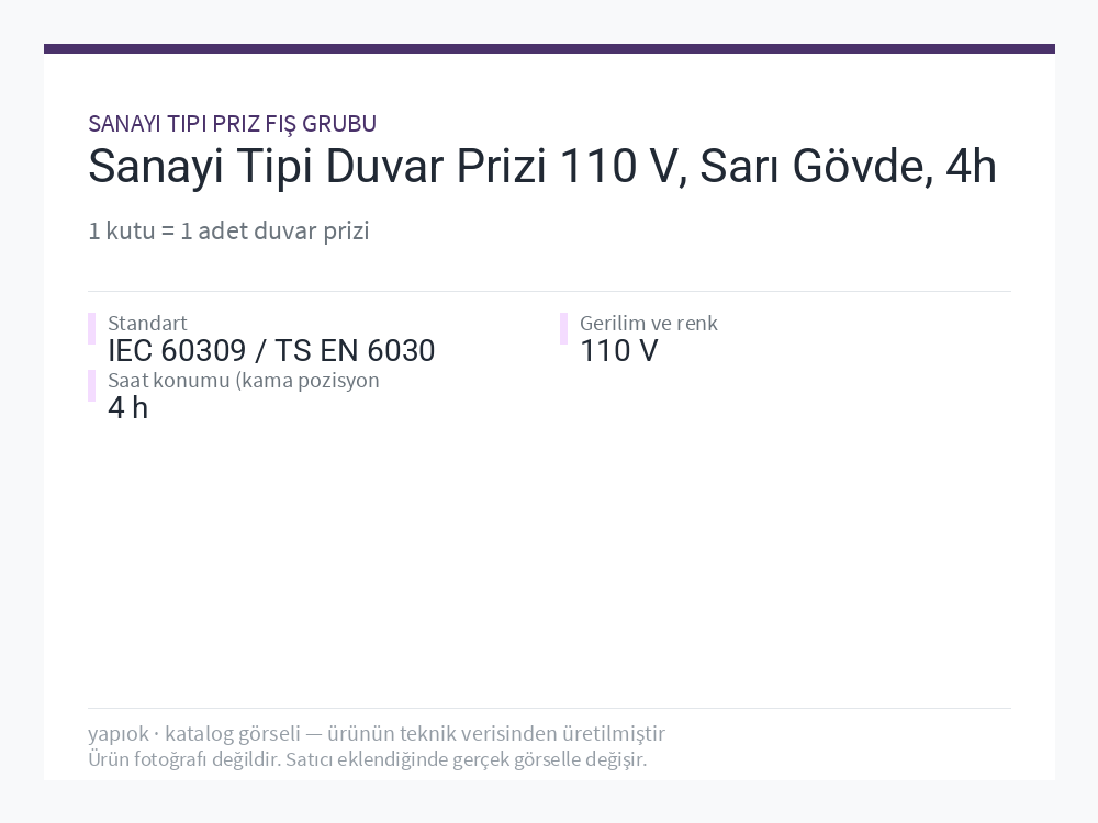 Sanayi Tipi Duvar Prizi 110 V, Sarı Gövde, 4h