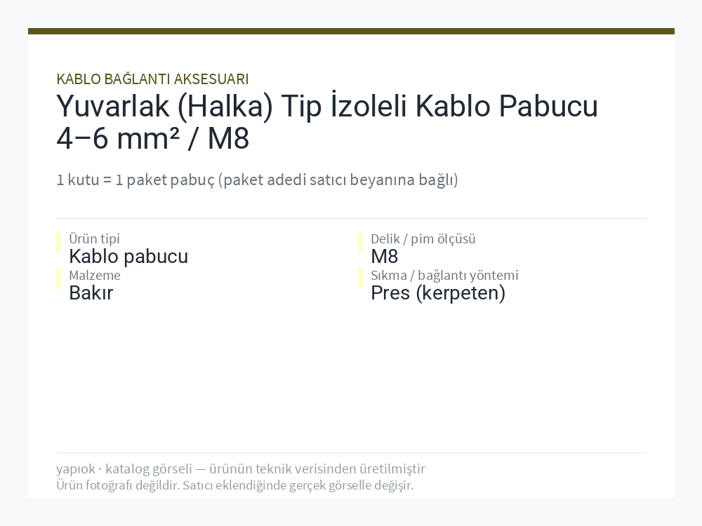 Yuvarlak (Halka) Tip İzoleli Kablo Pabucu 4–6 mm² / M8