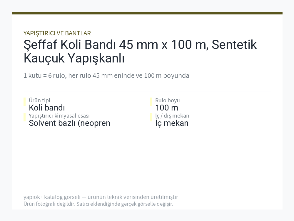 Şeffaf Koli Bandı 45 mm x 100 m, Sentetik Kauçuk Yapışkanlı