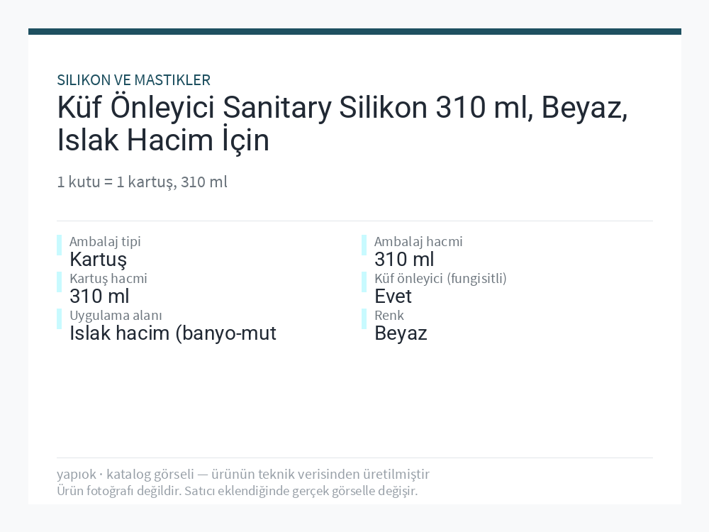 Küf Önleyici Sanitary Silikon 310 ml, Beyaz, Islak Hacim İçin