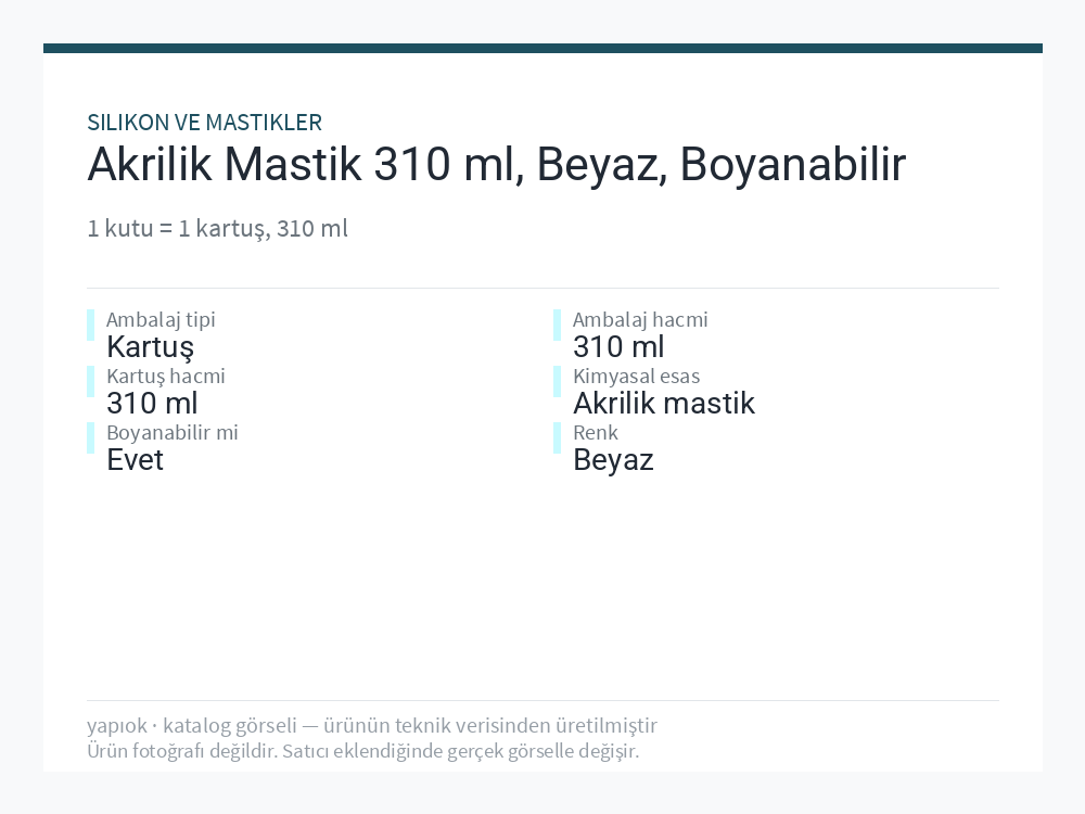Akrilik Mastik 310 ml, Beyaz, Boyanabilir