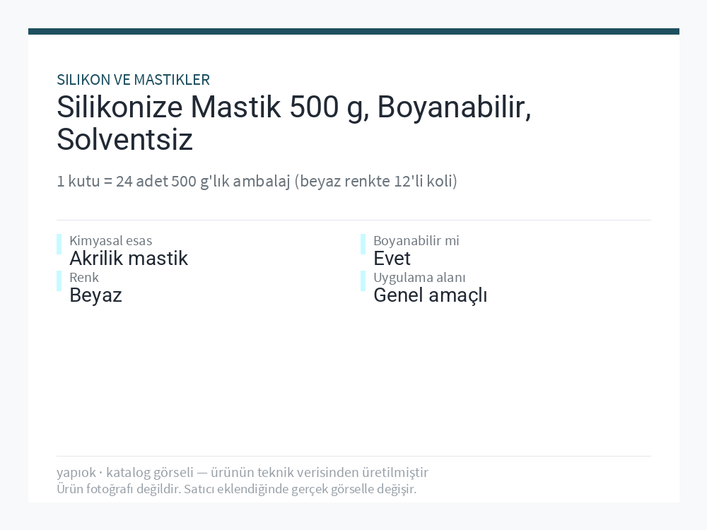 Silikonize Mastik 500 g, Boyanabilir, Solventsiz