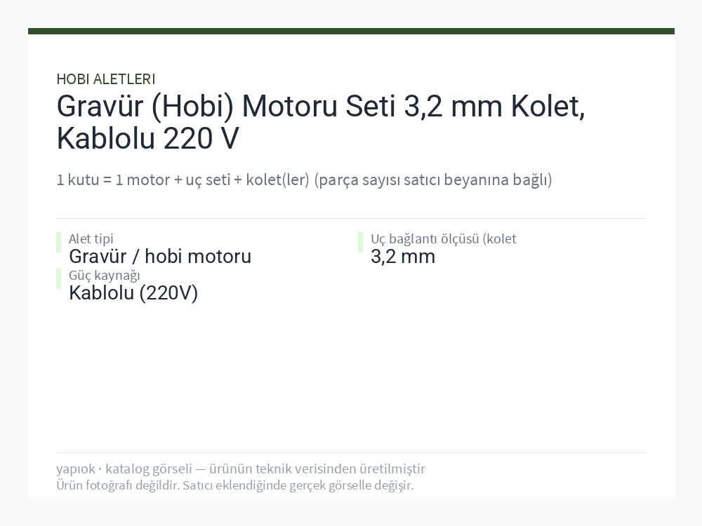 Gravür (Hobi) Motoru Seti 3,2 mm Kolet, Kablolu 220 V