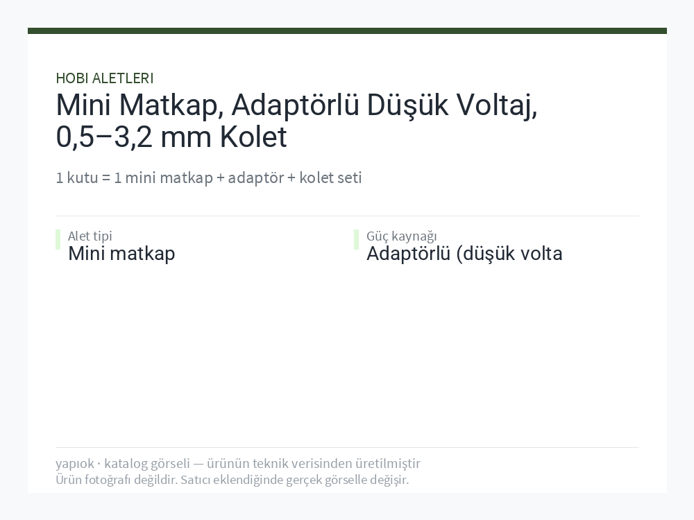 Mini Matkap, Adaptörlü Düşük Voltaj, 0,5–3,2 mm Kolet