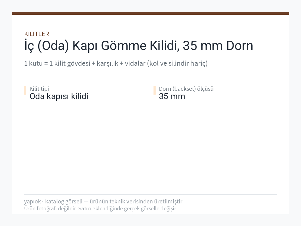 İç (Oda) Kapı Gömme Kilidi, 35 mm Dorn