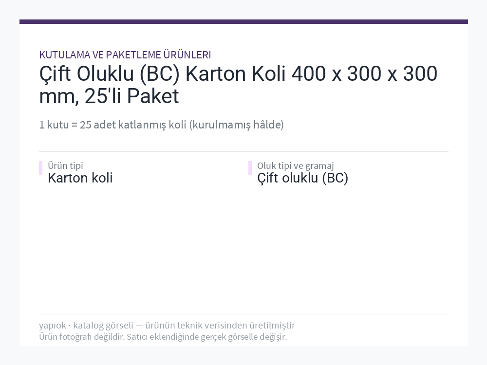 Çift Oluklu (BC) Karton Koli 400 x 300 x 300 mm, 25'li Paket