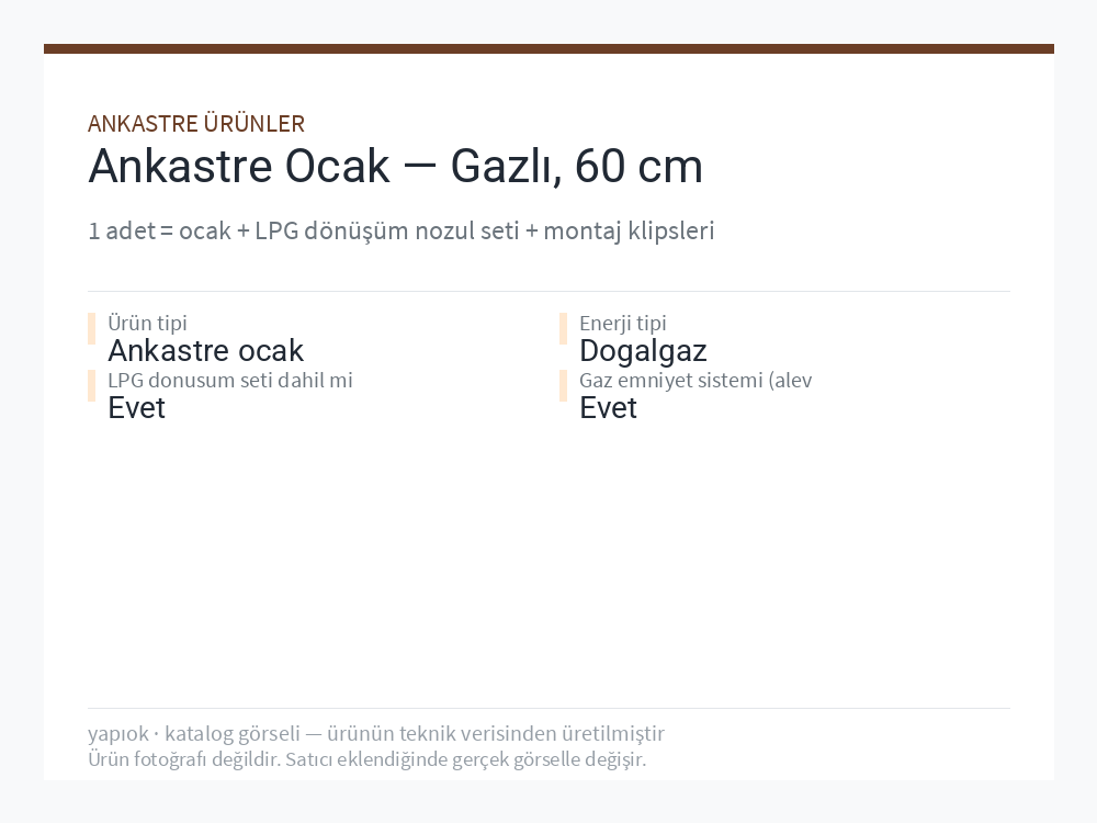 Ankastre Ocak — Gazlı, 60 cm