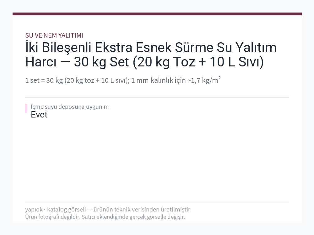 İki Bileşenli Ekstra Esnek Sürme Su Yalıtım Harcı — 30 kg Set (20 kg Toz + 10 L Sıvı)