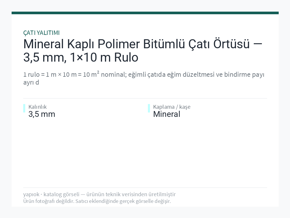 Mineral Kaplı Polimer Bitümlü Çatı Örtüsü — 3,5 mm, 1×10 m Rulo