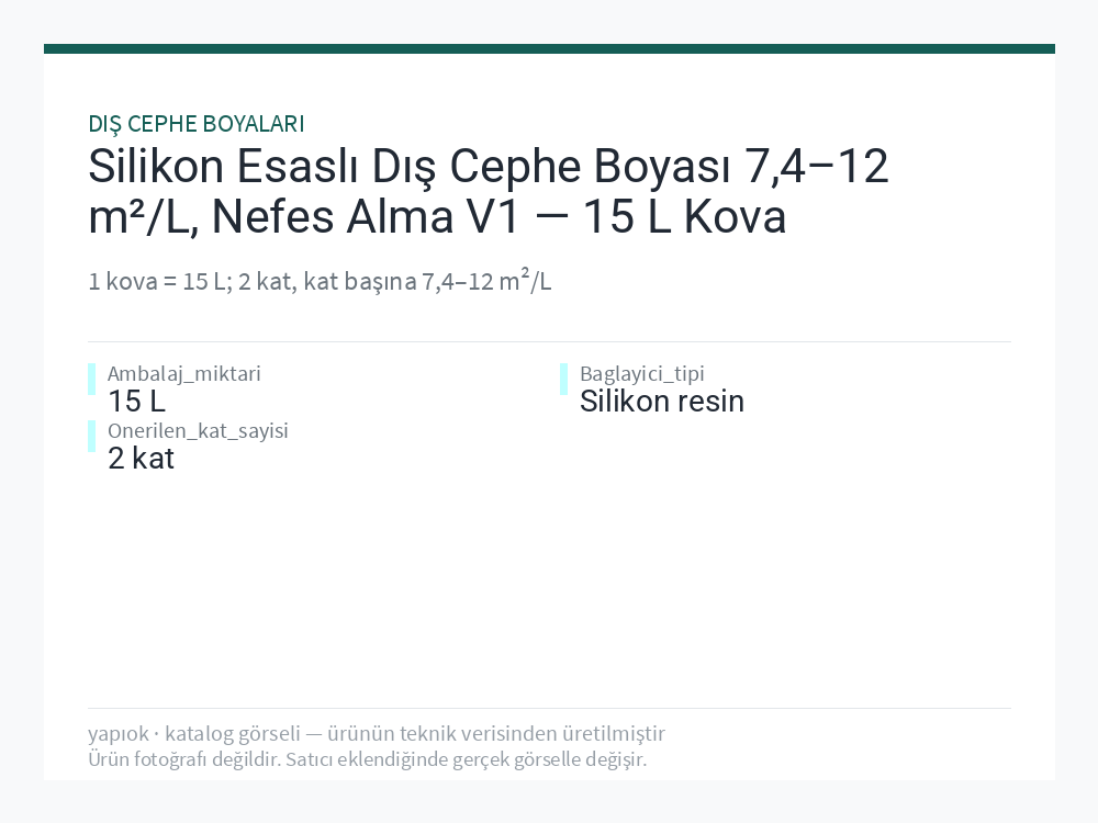 Silikon Esaslı Dış Cephe Boyası 7,4–12 m²/L, Nefes Alma V1 — 15 L Kova