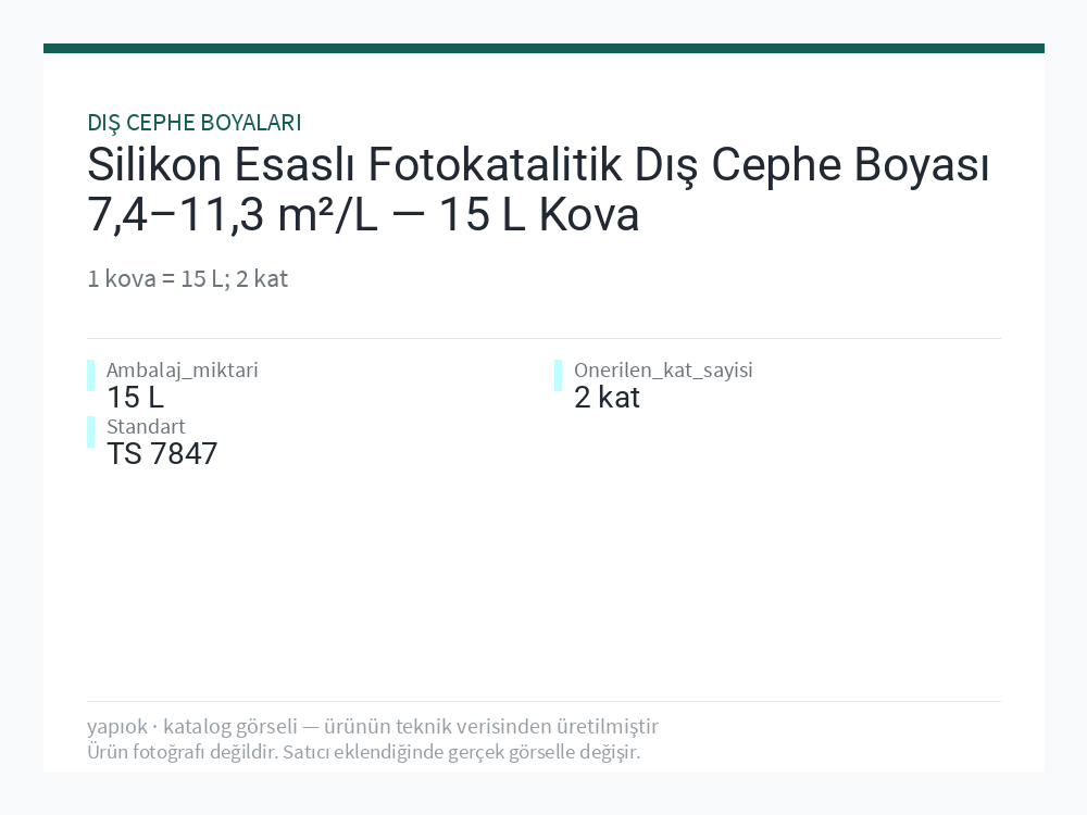 Silikon Esaslı Fotokatalitik Dış Cephe Boyası 7,4–11,3 m²/L — 15 L Kova
