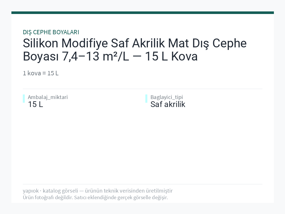 Silikon Modifiye Saf Akrilik Mat Dış Cephe Boyası 7,4–13 m²/L — 15 L Kova