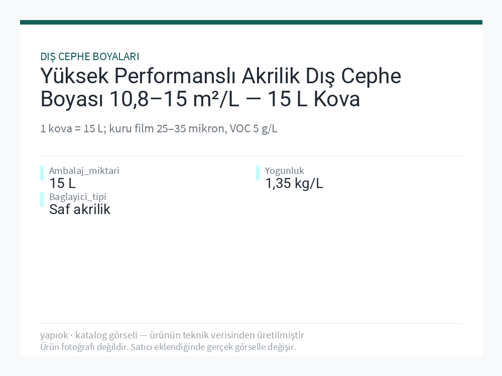 Yüksek Performanslı Akrilik Dış Cephe Boyası 10,8–15 m²/L — 15 L Kova