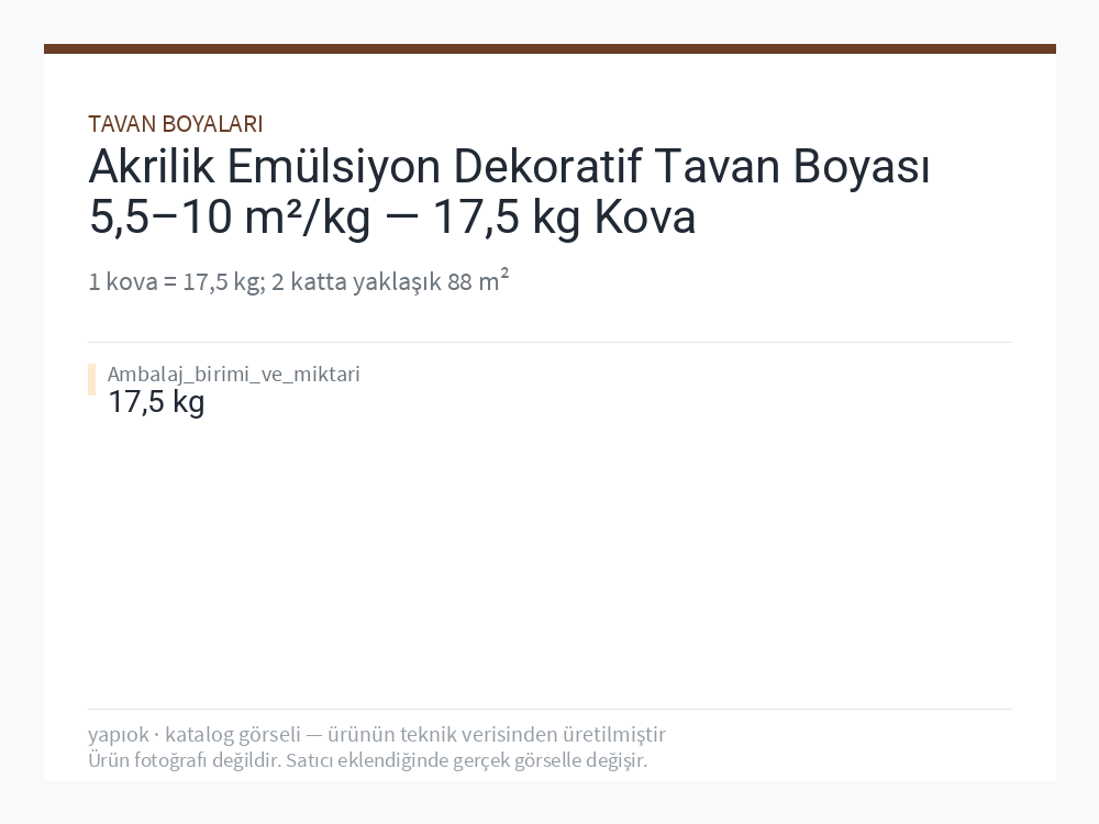 Akrilik Emülsiyon Dekoratif Tavan Boyası 5,5–10 m²/kg — 17,5 kg Kova