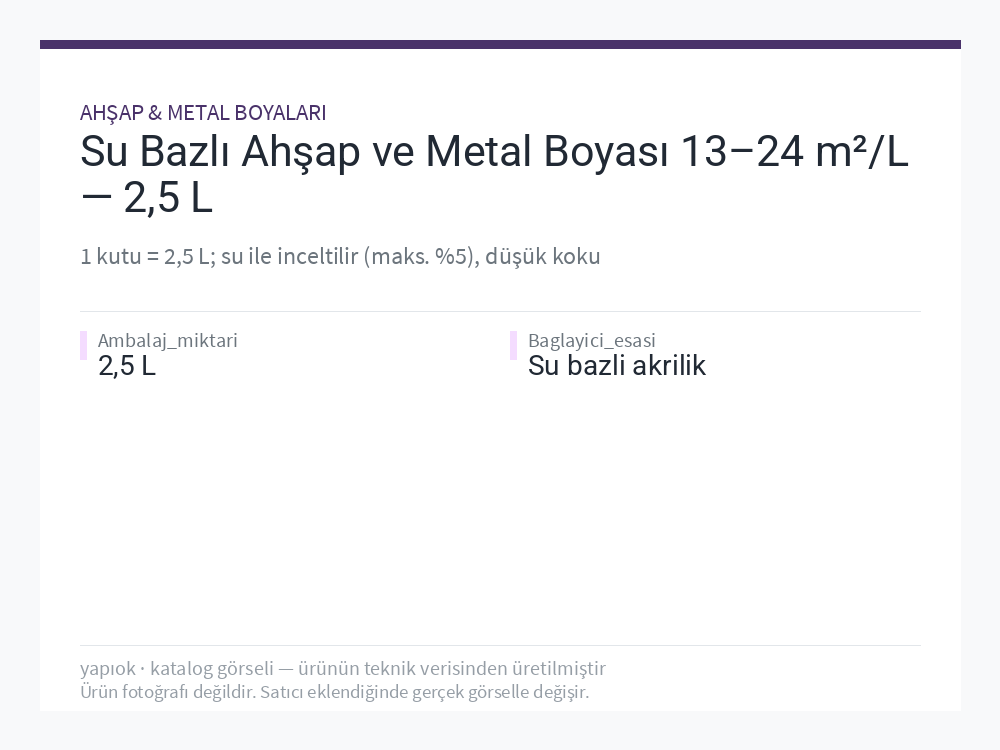 Su Bazlı Ahşap ve Metal Boyası 13–24 m²/L — 2,5 L