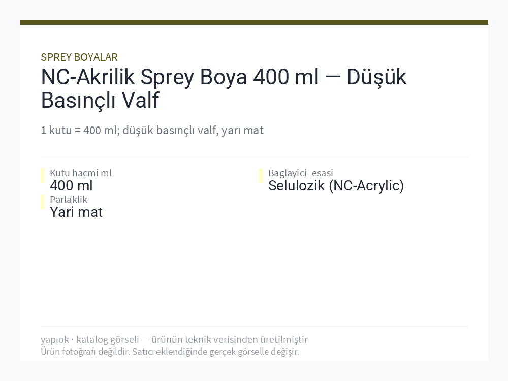 NC-Akrilik Sprey Boya 400 ml — Düşük Basınçlı Valf