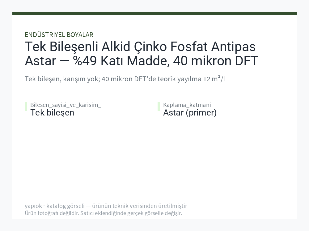 Tek Bileşenli Alkid Çinko Fosfat Antipas Astar — %49 Katı Madde, 40 mikron DFT