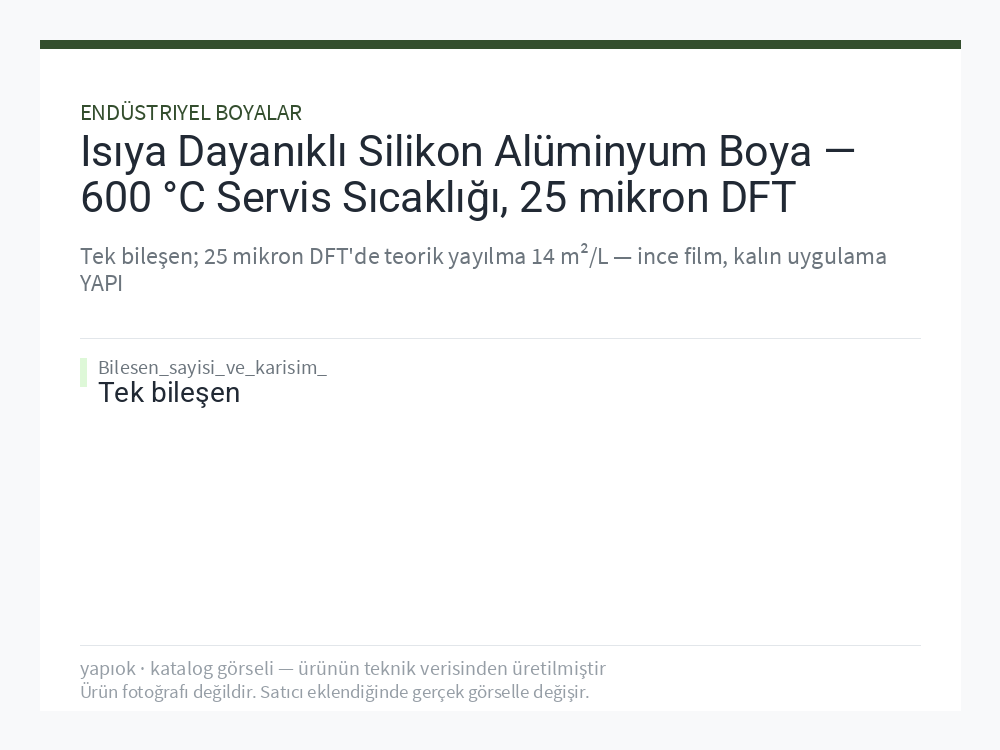 Isıya Dayanıklı Silikon Alüminyum Boya — 600 °C Servis Sıcaklığı, 25 mikron DFT
