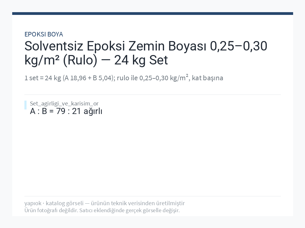 Solventsiz Epoksi Zemin Boyası 0,25–0,30 kg/m² (Rulo) — 24 kg Set